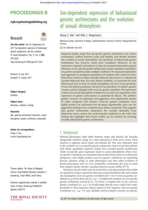 Pdf Sex Dependent Expression Of Behavioural Genetic Architectures And