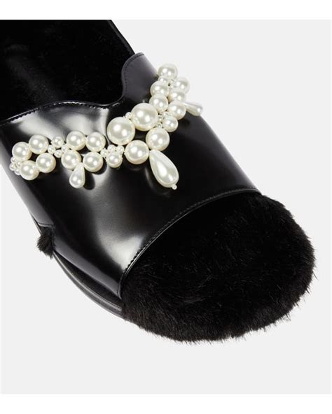 Simone Rocha Low Trek Faux Fur Trimmed Sandals In Black Lyst