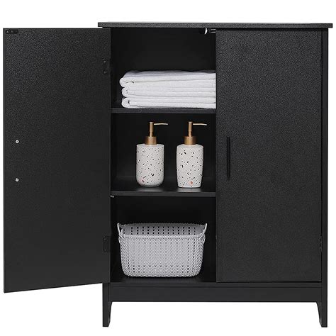 Buy Iwell Black Bathroom Cabinet Floor Storage Cabinet With Doors