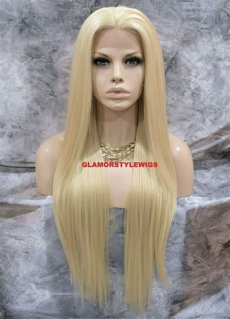 360 FREE PART HUMAN HAIR BLEND LACE FRONT FULL WIG LONG STRAIGHT BLEACH