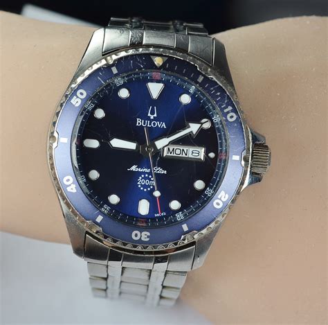 Stainless Steel Bulova Marine Star Blue Dial Watch On Metal Strap