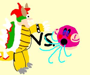 Bowser and a giant nose team up to bully Kirby - Drawception