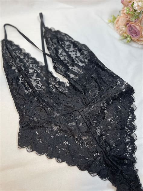 Floral Lace Plunging Teddy Bodysuit Lingerie Lacey Plunge Teddy Etsy