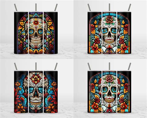 Sugar Skull Stained Glass Bundle 8 Files Sublimation Tumbler Etsy