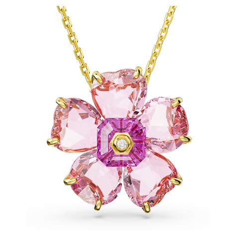 Florere Necklace Flower Pink Gold Tone Plated Swarovski