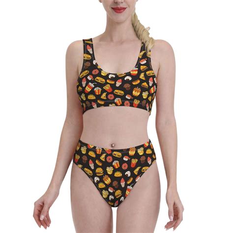 High Waisted Bikini Sets For Women Burger Fries 2 Piece Sporty