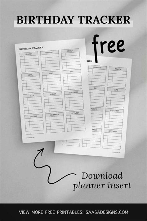 Birthday Tracker Template Free Printable Planner Insert