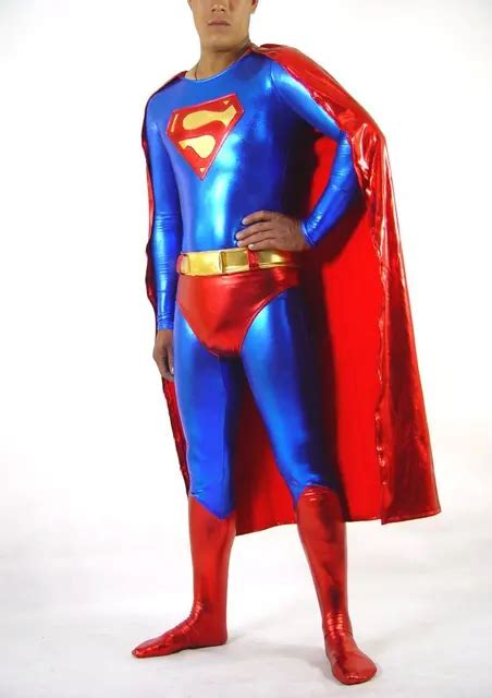 2017 Shiny Metallic Halloween Spandex Material Red And Blue Superman Costumes Zentai Suits With