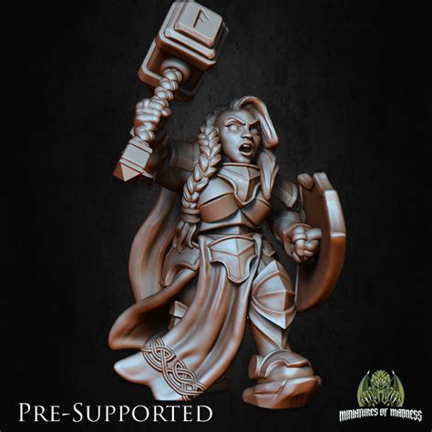 3D Printable Bryna The Indomitable PRE SUPPORTED Female Dwarf Cleric