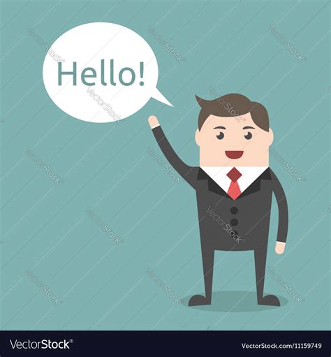 Businessman character saying hello Royalty Free Vector Image