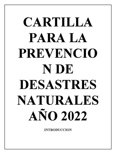 Cartilla Para La Prevencion De Desastres Naturales Año 2022 Pdf