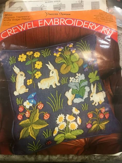 Vtg Crewel Embroidery Kit French Tapestry Knife Edge Pillow 1973 Rabbit