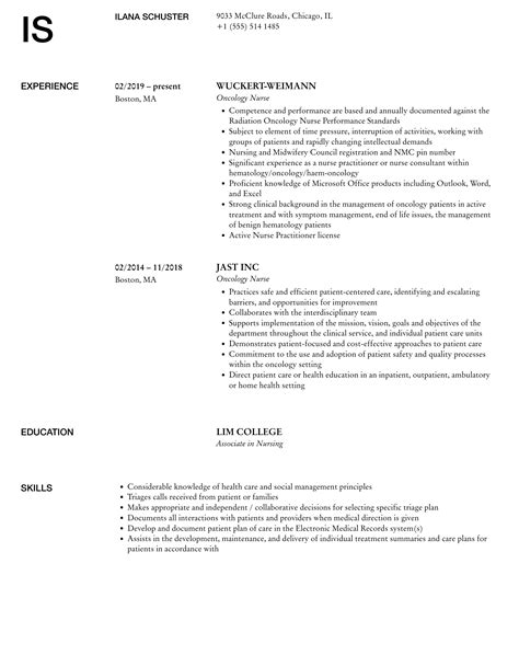 Oncology Nurse Resume Samples Velvet Jobs