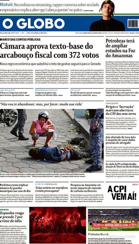 Capa O Globo Segunda 20 de Março de 2023