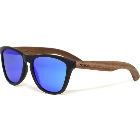 Classic Walnut Wood Sunglasses Blue Mirrored Polarized Lenses