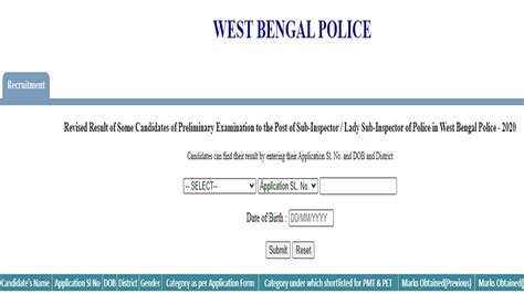 Wb Police Prelims Result Revised Result Of Sub Inspector Lady Sub