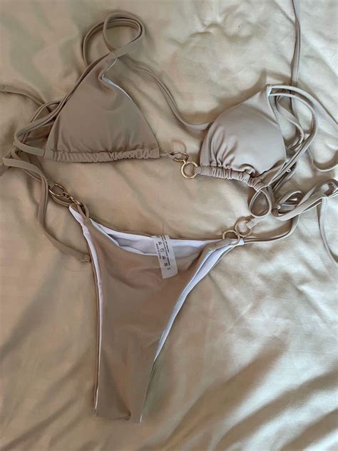 Nude Bikini Set With Metal Ring Women S Fashion Swimwear Bikinis Swimsuits On Carousell