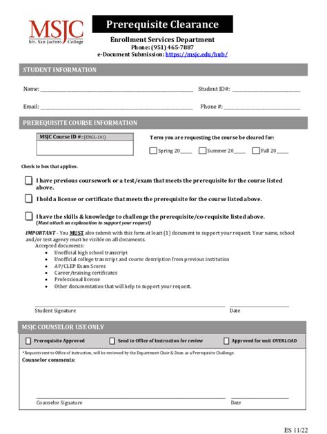 Fillable Online Msjc Prerequisite Form Fax Email Print Pdffiller