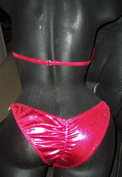 Style Pink Metallic Competition Bikini With Rhinestone Connectors Vandella Costumes