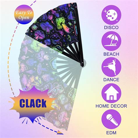 Rave Folding Fan Large Rave Clack Folding Hand Fan Uv Glow Rave Fan