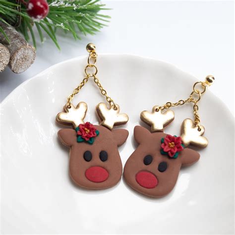 Weihnachten Rentier Ohrringe Polymer Clay Kugel Ohrstecker Oder Creolen