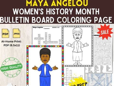 Maya Angelou Activities Womens History Month Bulletin Board Colored