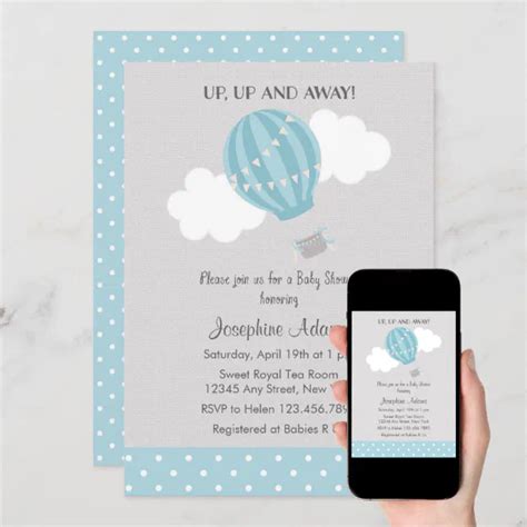 Blue Hot Air Balloon Baby Shower Invitation Zazzle
