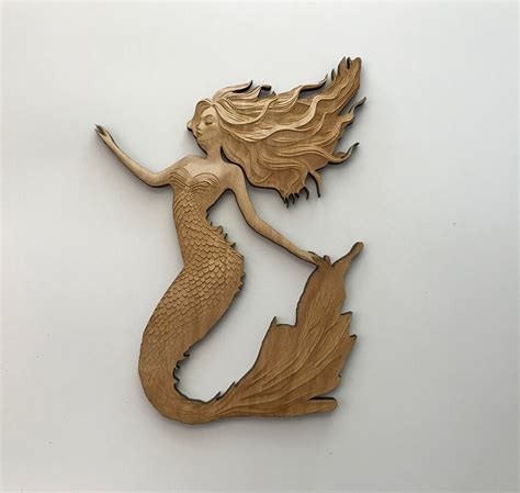 Wooden Mermaid Laser Cut And Engraved Wood Sea Life Wall Art