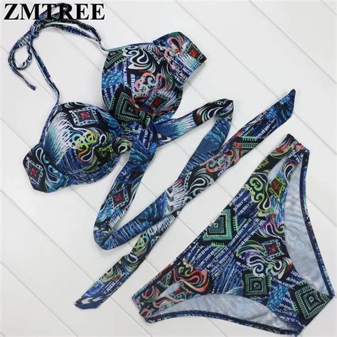 ZMTREE Print Biquini Woman Bikini Set 2017 New Beach Bathing Suit Push