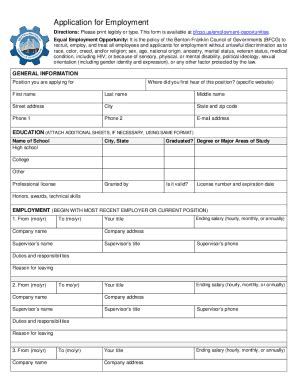 Fillable Online APPLICATION FOR EMPLOYMENT CALHOUN COUNTY GOVERNMENT