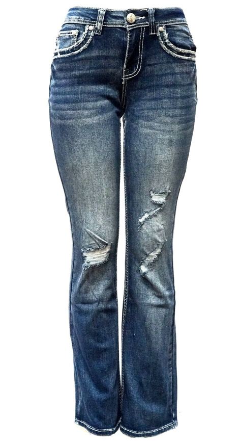 Sexy Couture Womens Rhinestone Mid Rise Bootcut Blue Denim Jeans Stretch 1 17 Ebay