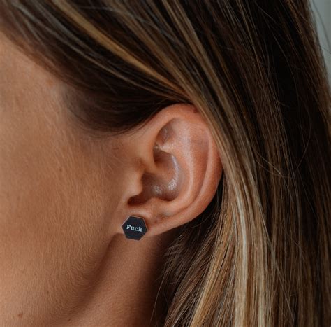 Black Typewriter Font Fuck Off Hexagon Stud Earrings Pair Etsy Uk