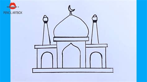 Simple Mosque Drawing Tutorial Mosjid Art Masjid Easy Drawing