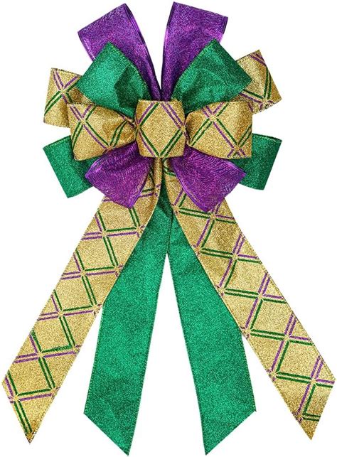 Amazon Mardi Gras Wreath Bows Purple Green Glitter Plaid Mardi