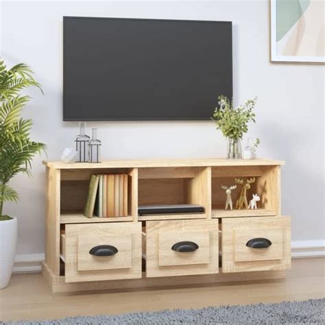 Meuble TV chêne sonoma 100x35x50 cm bois d ingénierie YOSOO