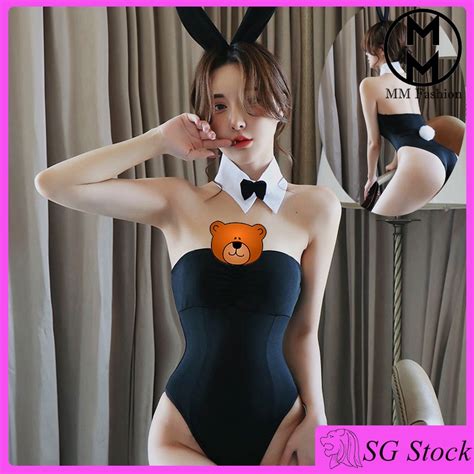 SG Stock MM Fashion Sexy Strap Lingerie Cosplay Bunny Suit Open Crotch Jumpsuit Uniform