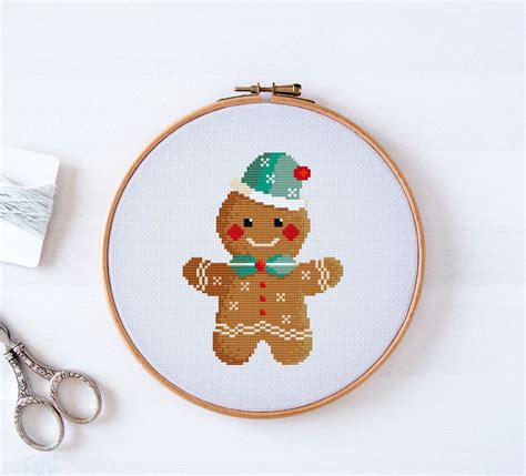 Christmas Gingerbread Man Cross Stitch PDF Pattern Cute Festive Winter