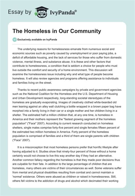 The Homeless In Our Community 1181 Words Essay Example