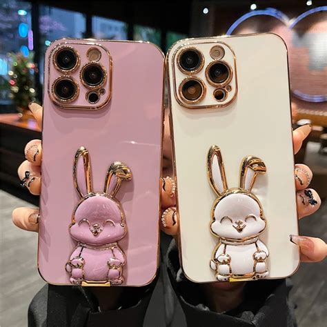 Tecno Spark Go Cute Rabbit Stand D Plating Phone Case For Infinix Hot I Note