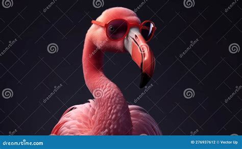 Pink Flamingo Wearing Summer Sunglasses Generative Ai Stock