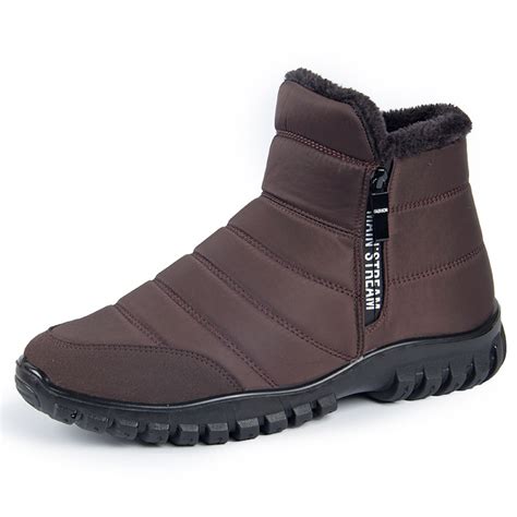 Mens Waterproof Warm Cotton Zipper Snow Ankle Boots Aboxun