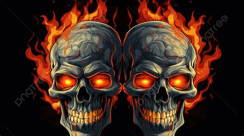 Two Skulls Sitting Beside Each Other With Burning Red Eyes Background Picture Of Skulls With