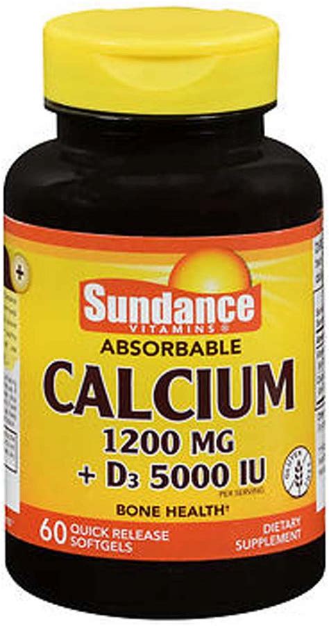 Sundance Vitamins Absorbable Calcium 1200 Mg Plus D3 5000 Iu 60 Softgels