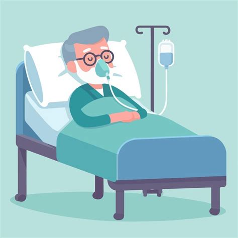 Set Vector Patient Lying In Hospital Bed With Oxygen Mask Premium Ai