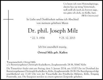 Traueranzeigen Von Joseph Milz WirTrauern