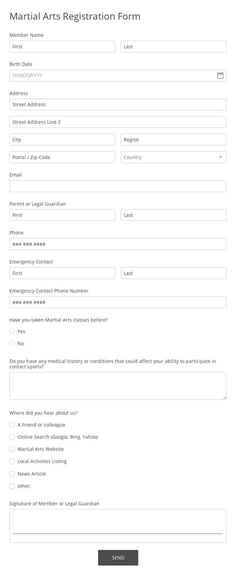 Free Martial Arts Registration Form Template