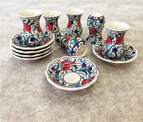 X Turkish Tea Ceramic Set Ceramic Tea Cups With Saucers Of Etsy