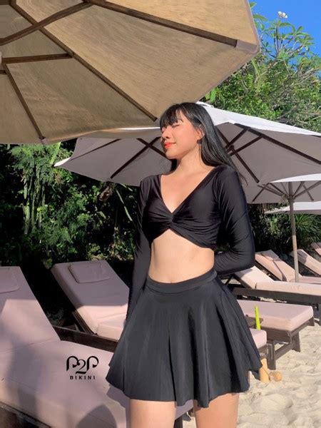 Bikini mảnh áo croptop tay dài quần chip váy xòe P P Bikini Thương hiệu đồ bơi nữ đồ