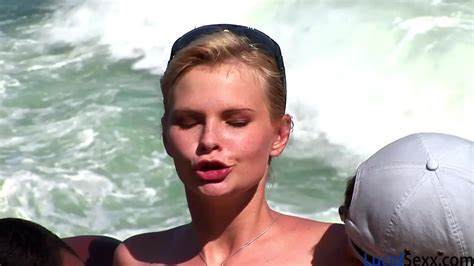 Beach Slut With Nice Boobs Gets DP Ed By Two Guys And Takes Cum Down Her Throat And On Her Tits