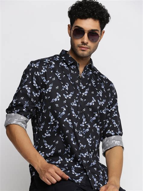 Buy Showoff Men Black Smart Slim Fit Floral Opaque Printed Casual Shirt